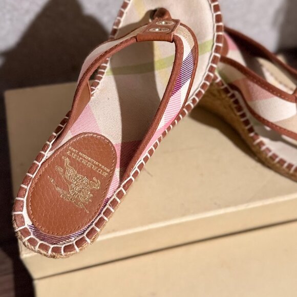 Burberry Nova Check Espadrille Wedge Sandals, Size 7, Beige/Camel, Like New - Picture 4 of 5